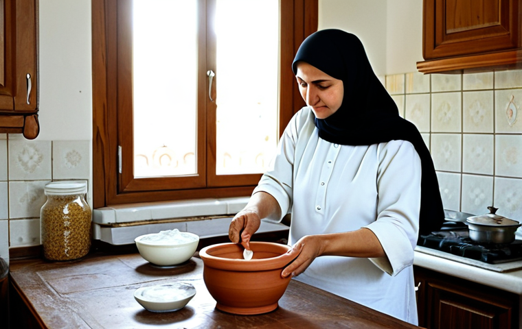 발효 기술 - Homemade Yogurt Preparation**

"A Turkish woman in her kitchen, wearing modest clothing, preparing h...