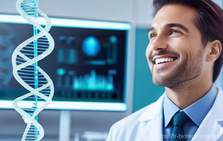 바이오테크 기업 IPO - **Prompt:** A vibrant, futuristic biotechnology lab scene. A diverse group of scientists, dressed in...