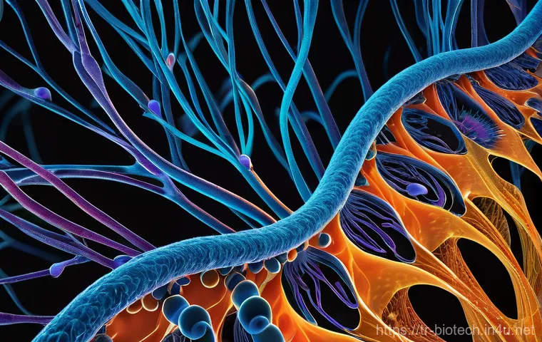 바이오화학 - **Prompt:** A highly detailed and vibrant microscopic illustration showcasing the mysterious, intric...